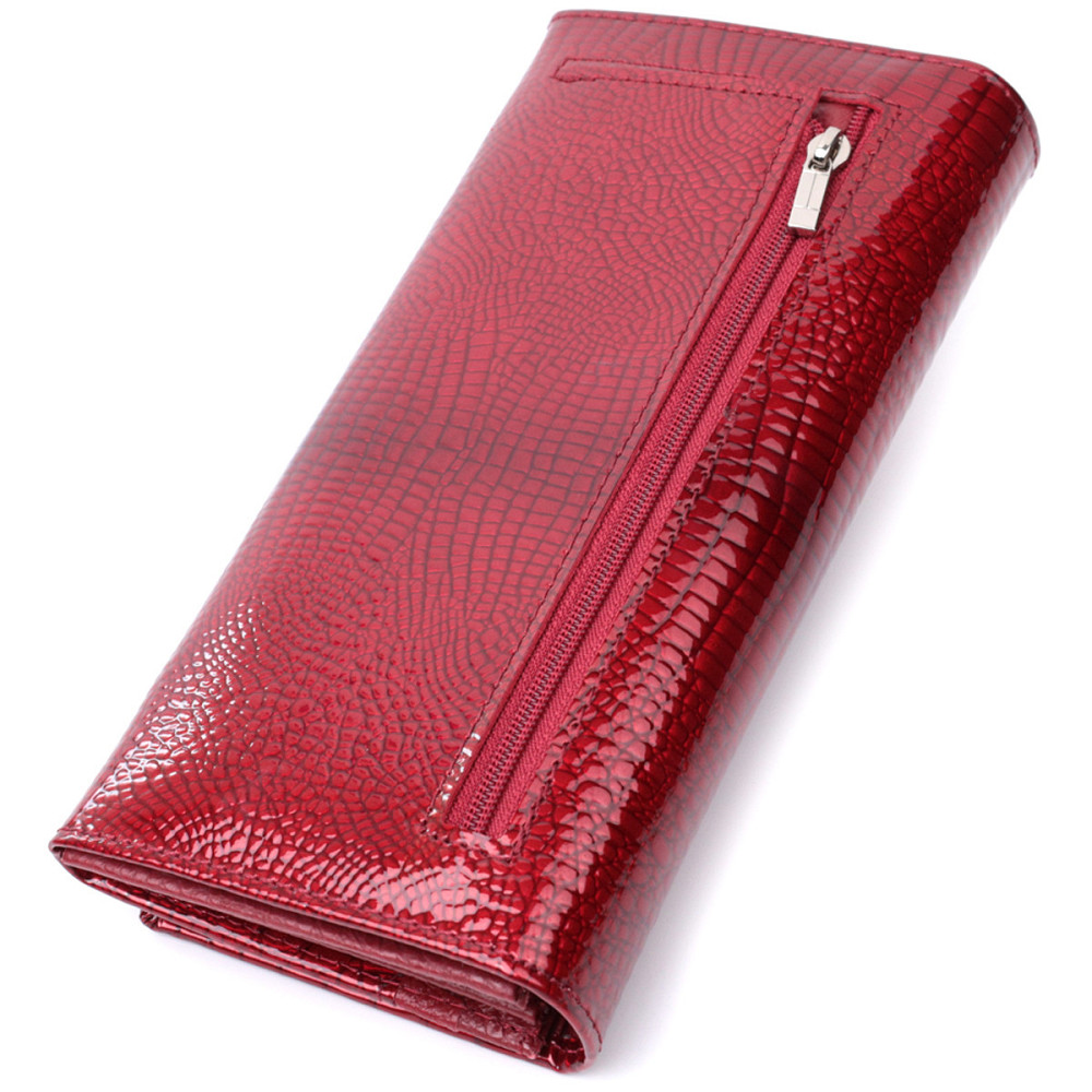 Лакированный женский кошелек с фактурой под рептилию из натуральной кожи ST Leather 22717 Красный Киев - изображение 2