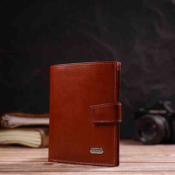Привабливий вертикальний чоловічий гаманець середнього розміру з натуральної гладкої шкіри CANPELLINI 21858 Коричневий Київ