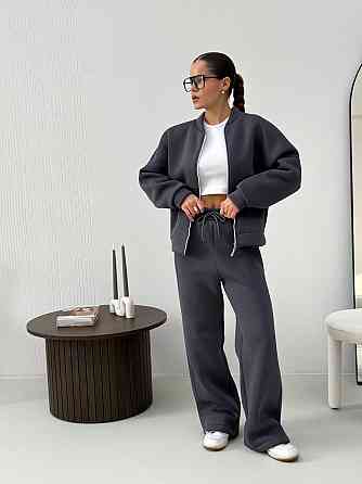 Жіночий теплий костюм-двійка з широкими штанами Графітовий 48/52 Харків