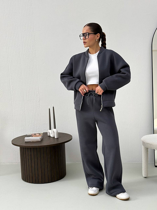 Жіночий теплий костюм-двійка з широкими штанами Графітовий 48/52 Харків - фото 6