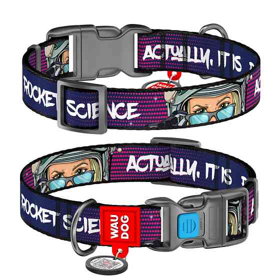 Нашийник для собак нейлоновий WAUDOG Nylon з QR-паспортом, малюнок "Космос. Ракетобудування", п Коломия