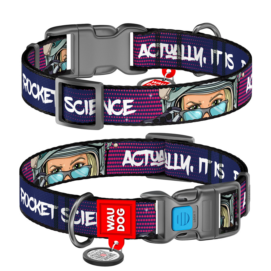 Нашийник для собак нейлоновий WAUDOG Nylon з QR-паспортом, малюнок "Космос. Ракетобудування", п Коломия - фото 1