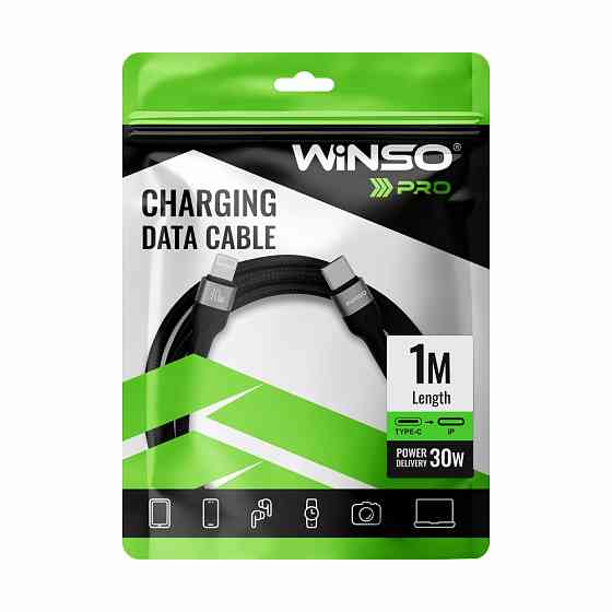 Кабель Winso Pro Type-C to Lightning 30W TPE+плетіння 1м чорний Львів