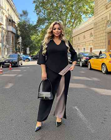 Жіночий стильний костюм двійка креп дайвінг Чорний, 60/62 Одеса
