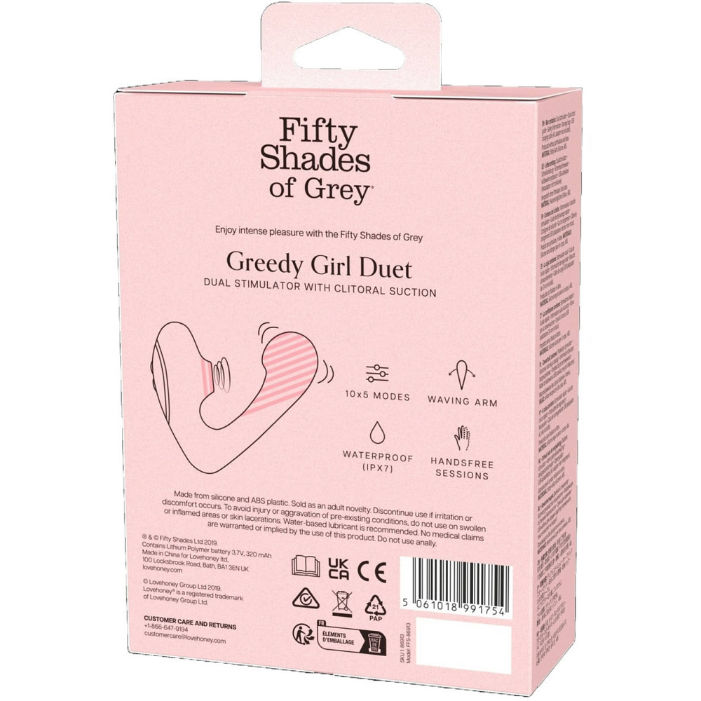 Вибратор-дуэт Fifty Shades of Grey Greedy Girl вакуумная стимуляция и точка G, черный Sex Aura Киев - изображение 3