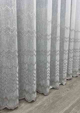 Тюль лен с вышивкой цвет молочный с серым 1620т Киев