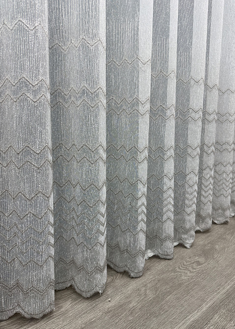 Тюль льон з вишивкою колір молочний з сірим 1620т Київ - фото 6