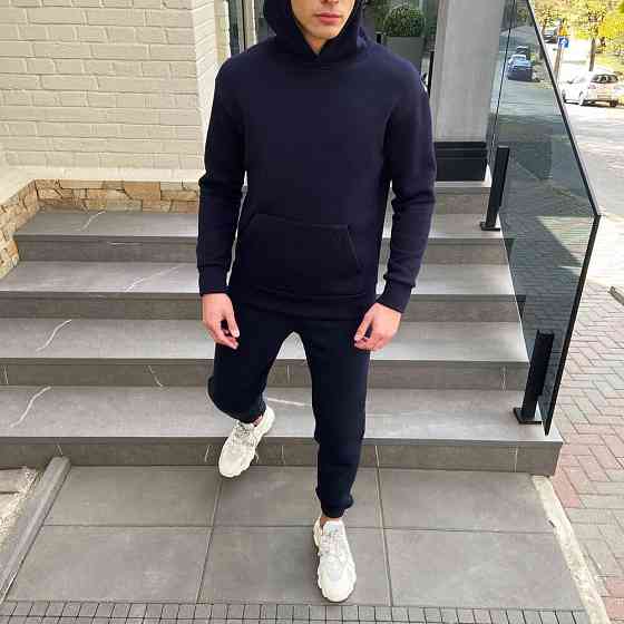 Тепле чоловіче худі на флісі з капюшоном темно-синє Pobedov 007 ЗИМА Київ