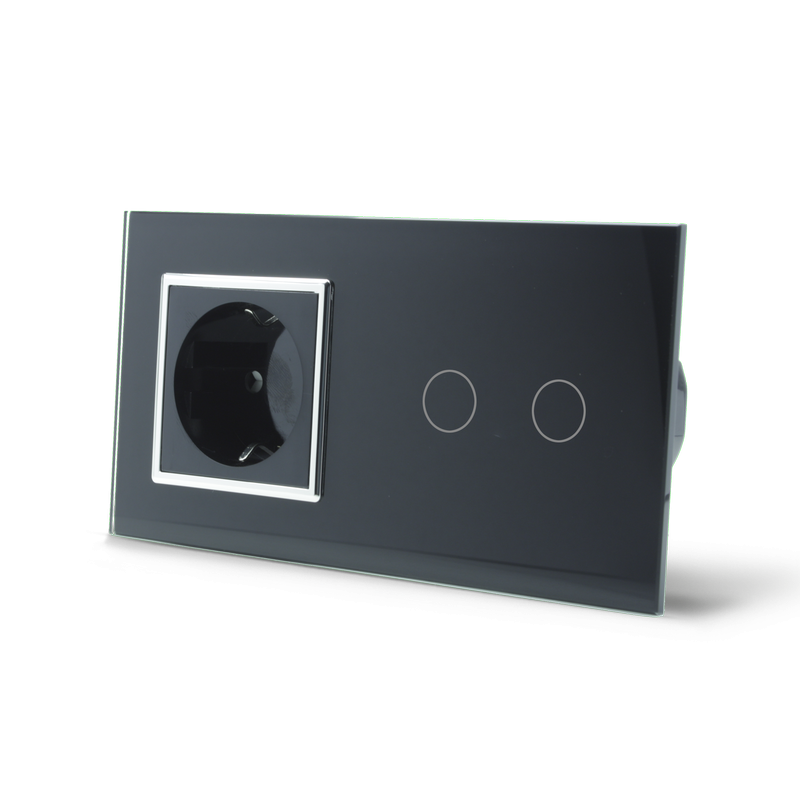 LIVOLO Сенсорний вимикач 2 сенсора 1 розетка Livolo чорний хром скло (VL-C702/C7C1EU-12C) Коломия - фото 8