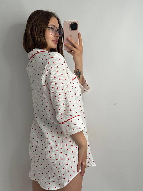 Женская муслиновая ночная сорочка Красные сердца M-L Харьков - изображение 2