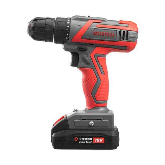 Дриль-шурупокрут акумуляторний 18 В, 30 Nm, 0-350/0-1300 об/хв., 0.8-10 мм, 1.5 Аг INTERTOOL DT-0315 Киев