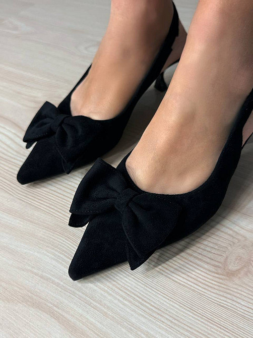 Туфли женские Meideli 2051-12 slingback лодочки с бантом на каблуке черные, 40, 25 см Киев - изображение 7