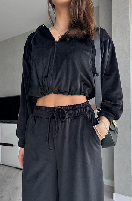 Жіночий стильний костюм з турецького королівського велюру Чорний, 46/48 Одеса - фото 5