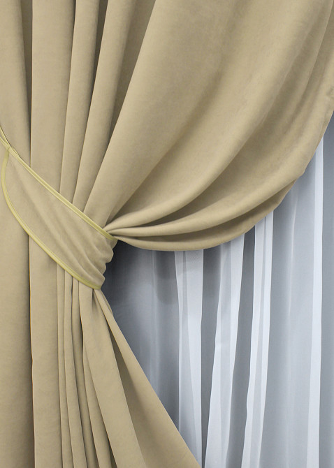 Комплект готовых штор VR-Textil Микровелюр Petek YL № 1801ш Кремовый 100х295 см 2 шт (31-841) Киев - изображение 5