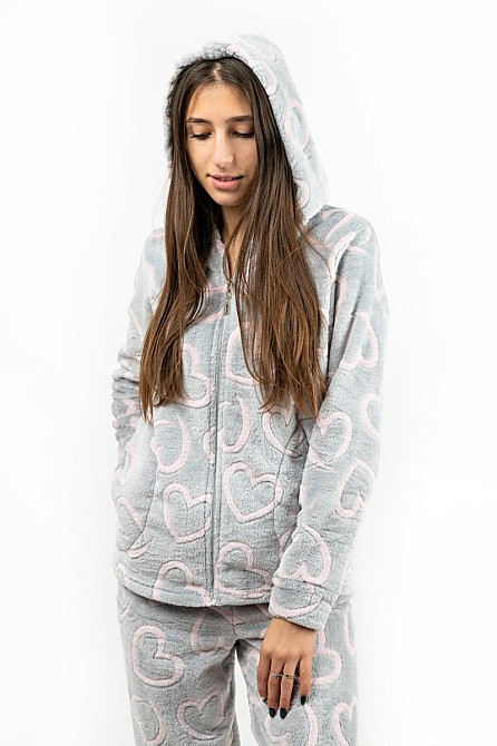 Домашній теплий костюм жіночий сірий "Серце" топ 44-46 Крохатушка одяг Київ - фото 1