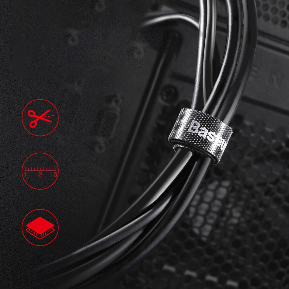 Стяжки для кабелів Baseus Colourful Circle Velcro strap 1m ACMGT-E01 (Чорний 1 шт.) Николаев - изображение 9