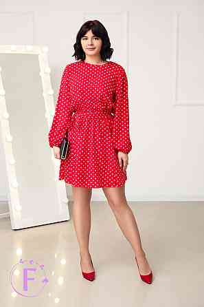 Платье с длинными рукавами в горошек Софи 50-52, Красный Киев