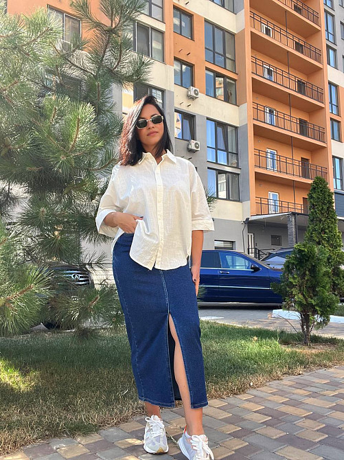 Сорочка жіноча Mix Ray 4016 оверсайз вільного крою лляна молочна, молочний, S Київ - фото 11