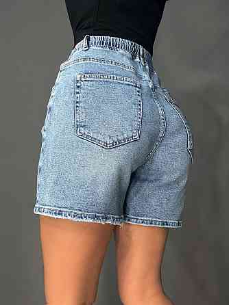 Шорты женские джинсовые Liana 4-026 с резинкой на талии и шнурком стрейчевые голубые, голубой, З2, 32, 90 см, 113 см Киев