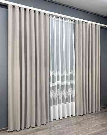 Комплект штор VR-Textil 100% блекаут ASHEN NIGHT 150х270 2шт і Тюль 500х270 1842ш-1704т Попелястий з білим 71-113/4 Київ