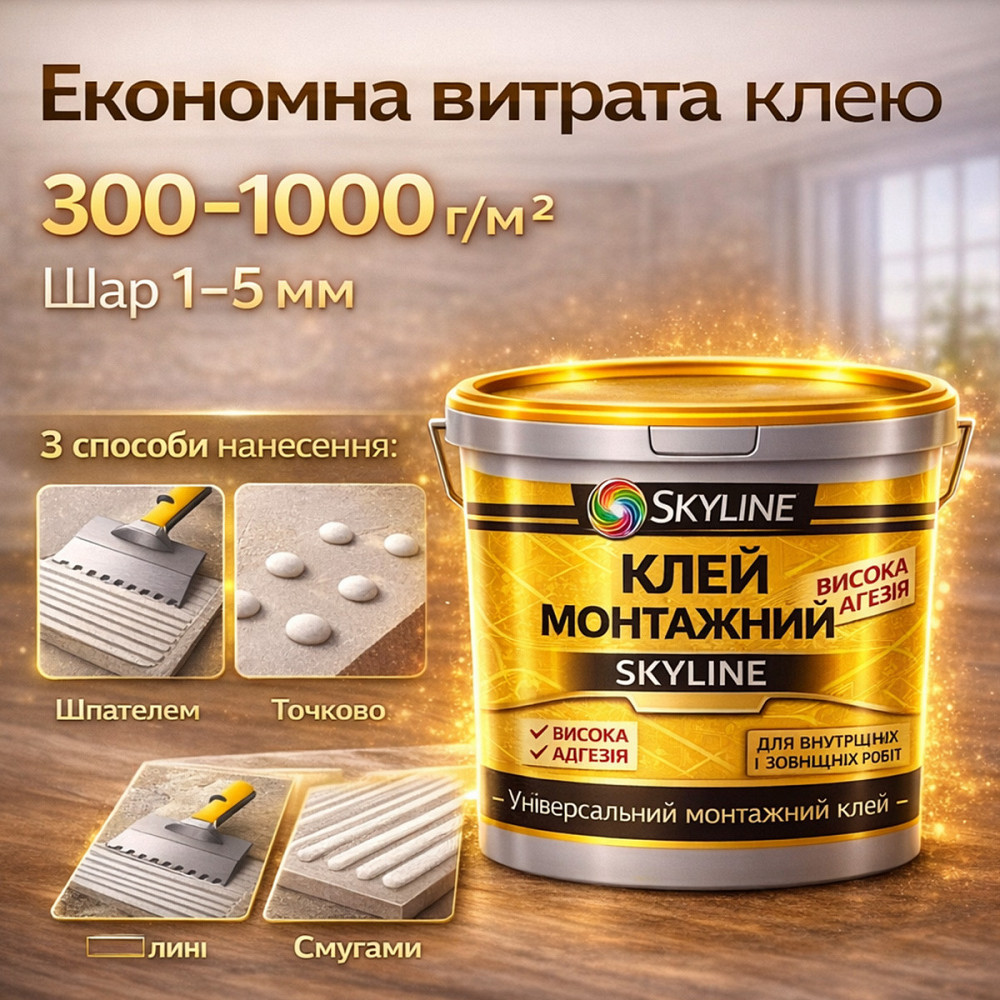 Клей монтажний акриловий Skyline універсальний вологостійкий білий для всіх видів монтажних робіт 12 кг Харків - фото 6