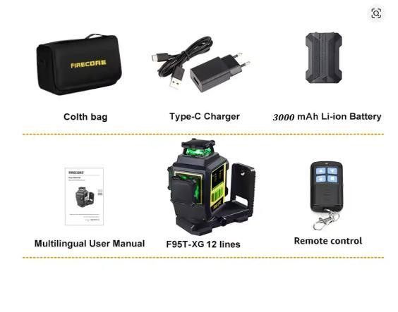 Лазерний рівень Firecore F95T-XG 3D 3000мА (12 ліній) 360 нівелір Вінниця - фото 9