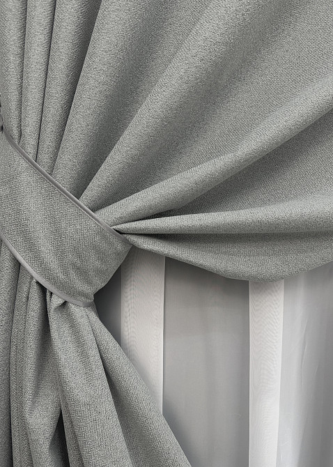 Комплект готовых штор VR-Textil Лен блэкаут № 1822ш Серый 150х270 см 2 шт (33-0821) Киев - изображение 5