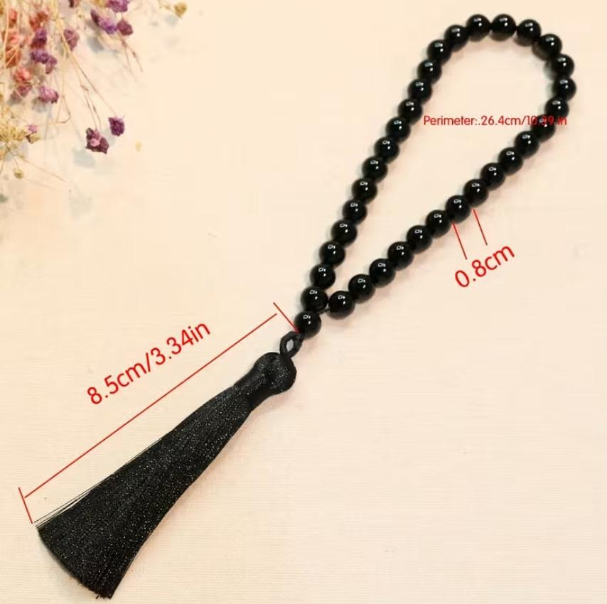 Браслет-четки из натурального черного оникса 33 бусины 8 мм с кисточкой Киев - изображение 5