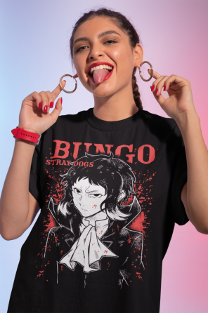 Футболка для хлопчика з аніме принтом Бунгоу Страй Догс Акутагава оверсайз (зріст від 165 до 180) Чорний AnimeJ0625m Дніпро