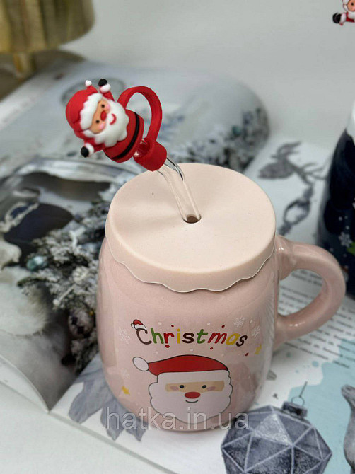 Кухоль з кришкою і ложкою керамічний новорічний Olens "Санта 2024" 460 мл 102-1082 Київ - фото 4