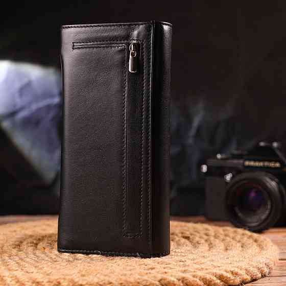 Місткий гаманець для жінок з натуральної гладкої шкіри Чорний (CANPELLINI) Київ