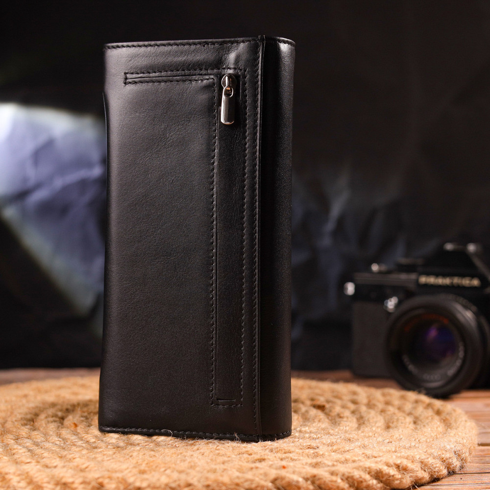 Місткий гаманець для жінок з натуральної гладкої шкіри Чорний (CANPELLINI) Київ - фото 3