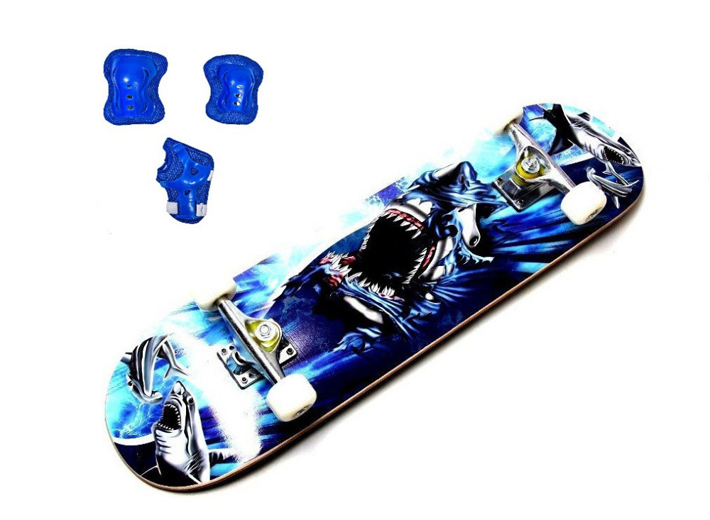 Скейт "Angry Shark" с защитой в комплекте. Нагрузка до 85 кг Одесса - изображение 1