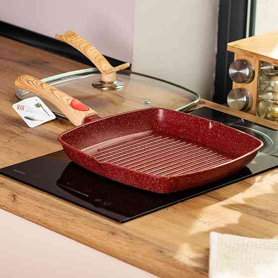 Сковорода-гриль 28 см зі скляною кришкою Square Red Київ