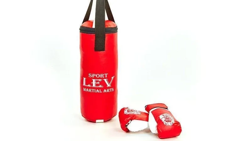 Дитячий боксерський набір (рукавиці+мішок) ЛЕВ Вишнёвое - изображение 1