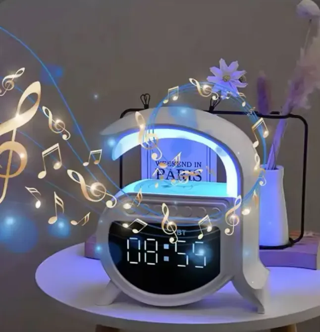 Стильное беспроводное зарядное устройство 15 Вт / Будильник / 4-в-1 Bluetooth-динамик Коломыя - изображение 1