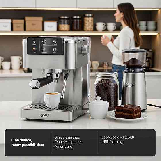 Кавомашина Adler AD 4390 ріжкова/ 1350 Вт/ 20 бар/ 1,5л/ мелена/ капучінатор/сіра Винница