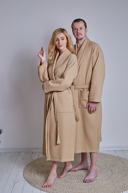 Женский вафельный халат Ideal Textile длинный бежевый (56860639) Черновцы - изображение 5