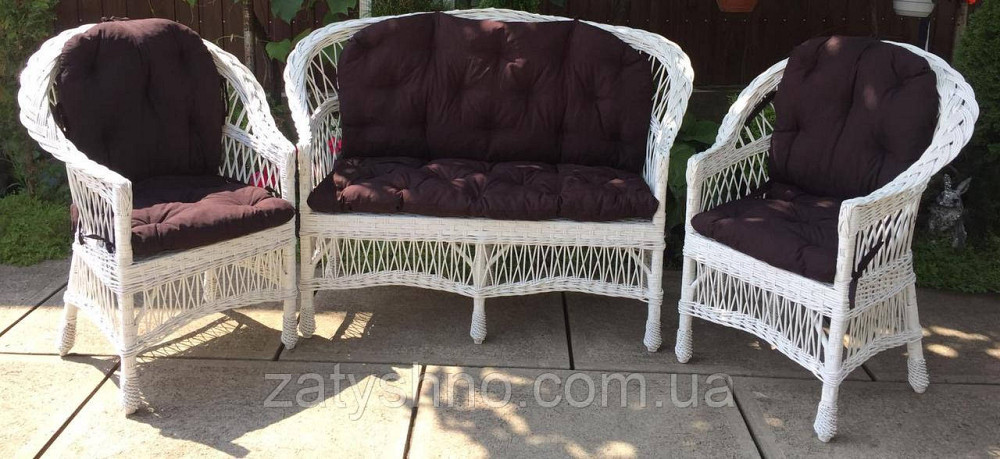 Білі меблі плетені та подушками|  Комплект плетених меблів білих | меблі садові з накидками Київ - фото 4