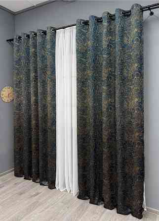 Комплект штор на люверсах VR-Textil Жаккард Fantasy № 1634ш Синий с золотистым 150х280 см 2 шт (37-0186) Киев