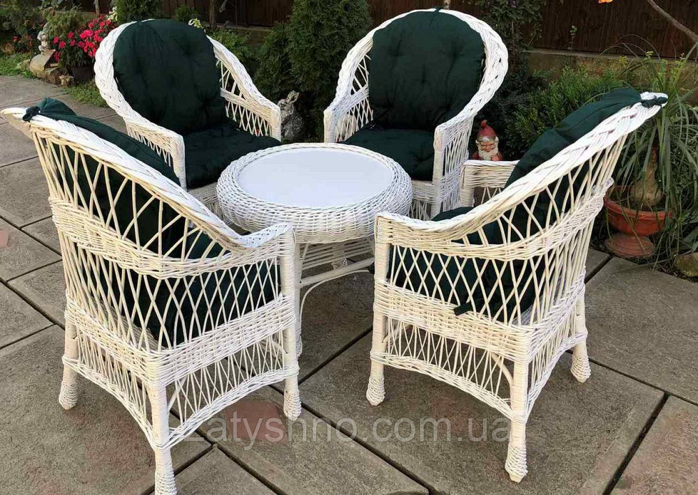 Набір плетених меблів білих |Меблі з лози з накидками |меблі плетені білі зі столом Київ - фото 3