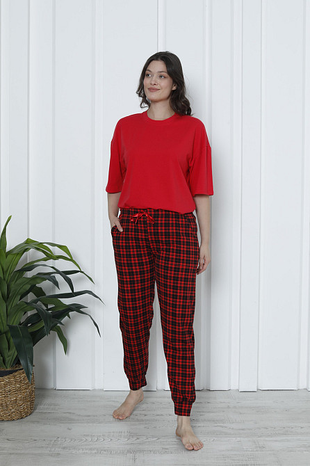 Женские пижамные штаны - мелкая красная клетка Nicoletta 1143Ш L Киев - изображение 1