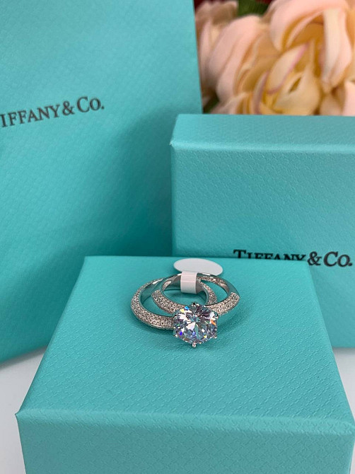 Tiffany подвійне кільце, срібло 925 з кубічним цирконієм / Тіффані срібне колечко Одеса - фото 1