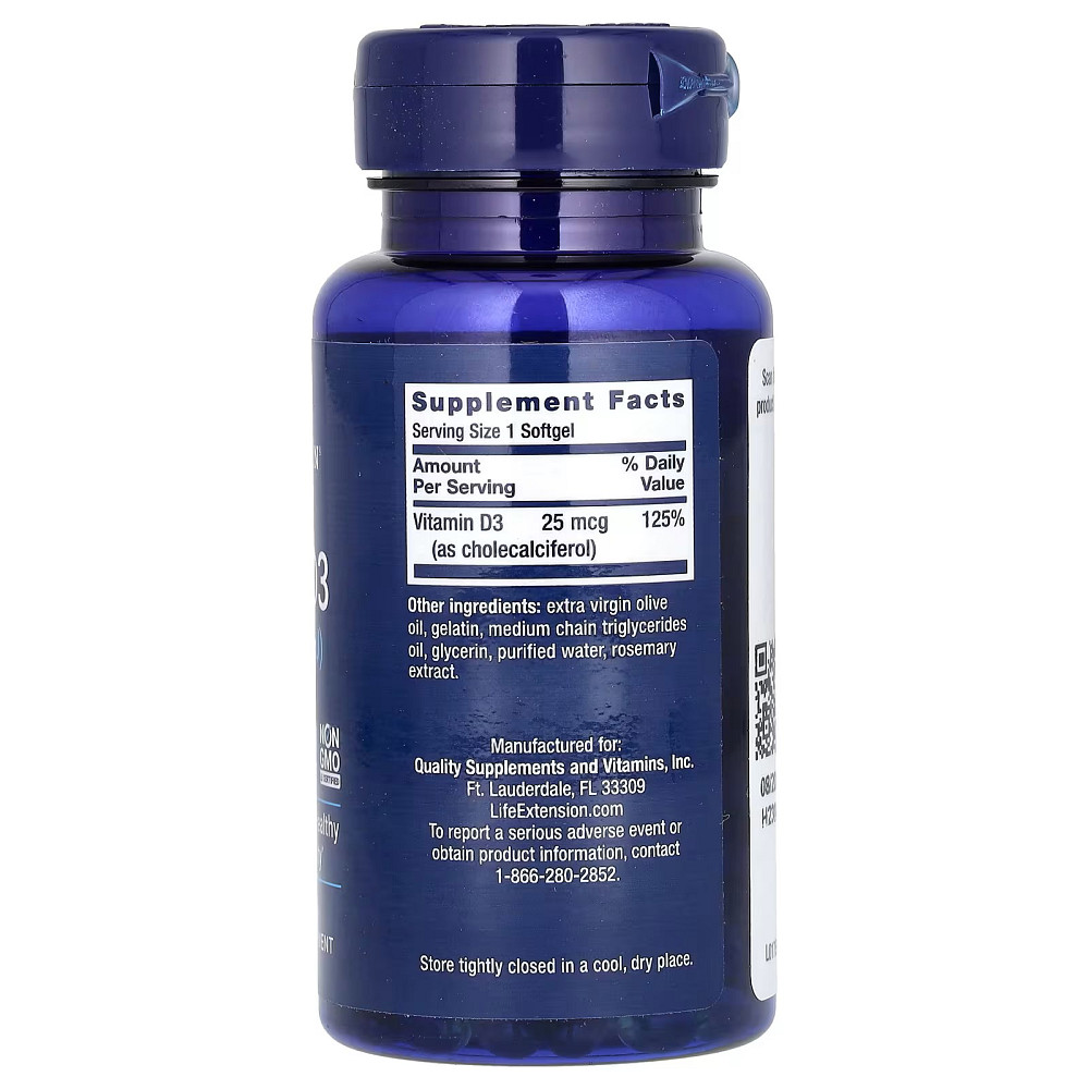 Витамин D3 Life Extension Vitamin D3 1000 IU 250 Softgels Луцк - изображение 2