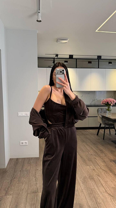 Жіночий стильний повсякденний костюм - велюр плюш Шоколад, 42/44 Одеса - фото 2