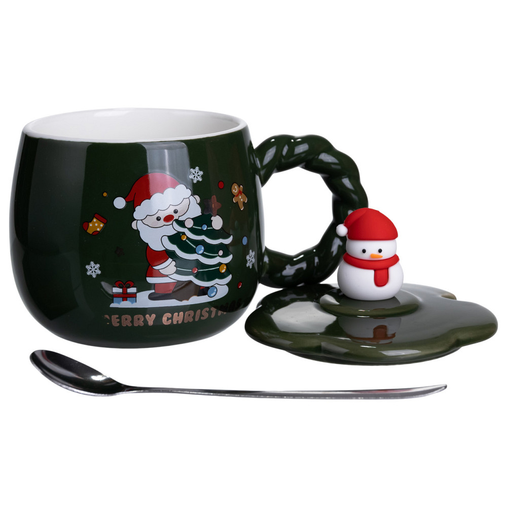 Новорічна порцелянова чашка «Зимова казка» з кришкою 400 мл Yiwu FM-CS-20D Коломия - фото 3