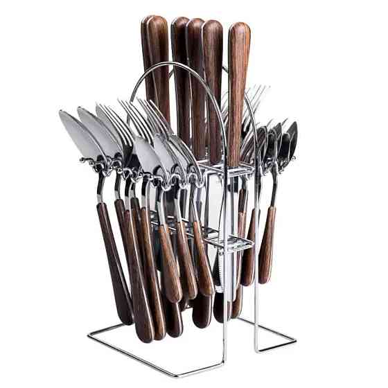 Yiwu Набір столових приборів на 6 персон з дерев'яними ручками на підставці столові прибори 24 Коломыя