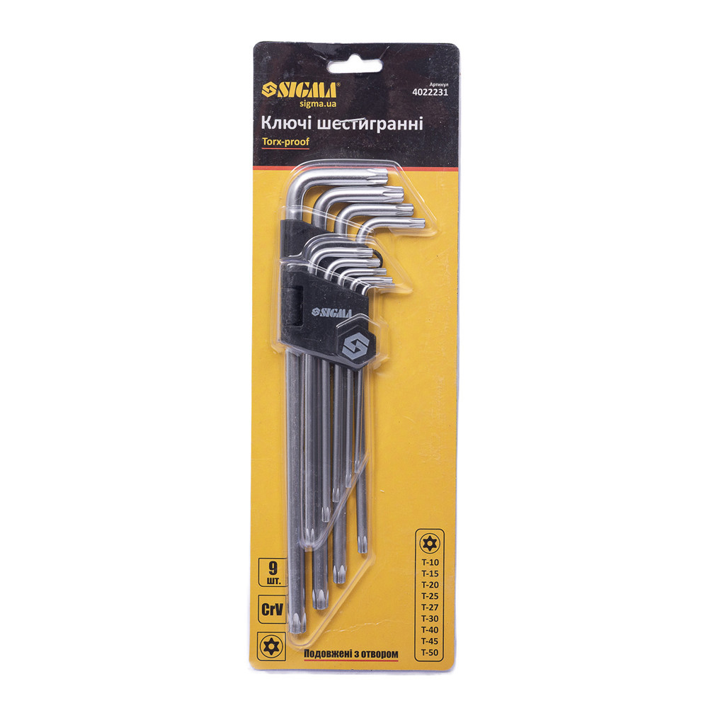 Ключи TORX 9шт T10-T50мм CrV (длинные с отверстием) SIGMA (4022231) Киев - изображение 8