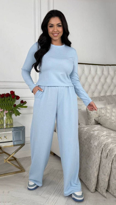 Женский костюм штаны с лонгсливом Голубой 42/44 Харьков - изображение 1