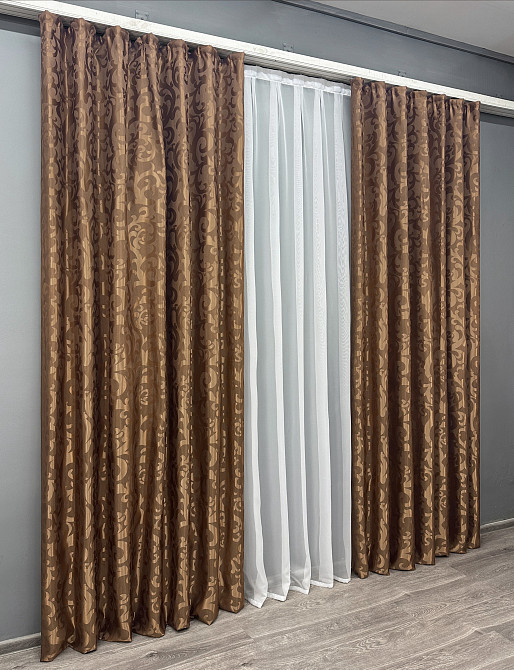Комплект готових штор VR-Textil Жакард Вензель № 478ш Світло-коричневий 150х270 см 2 шт (30-219) Київ - фото 19